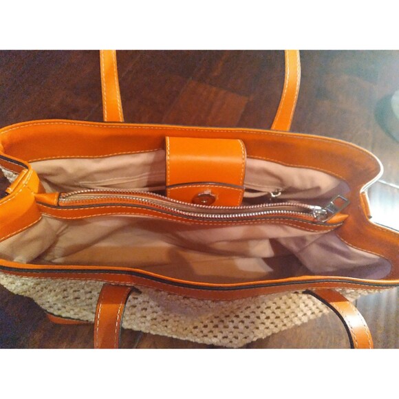 Woven Tote Bag, Tan Leather Trim, Stylish Handbag, Beach Bag‎ - Picture 5 of 7